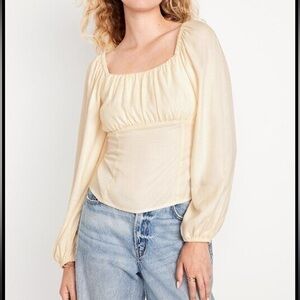 Old Navy Women's Size XL Square Neck Crepe Babydoll Top Beige Boho Cottagecore